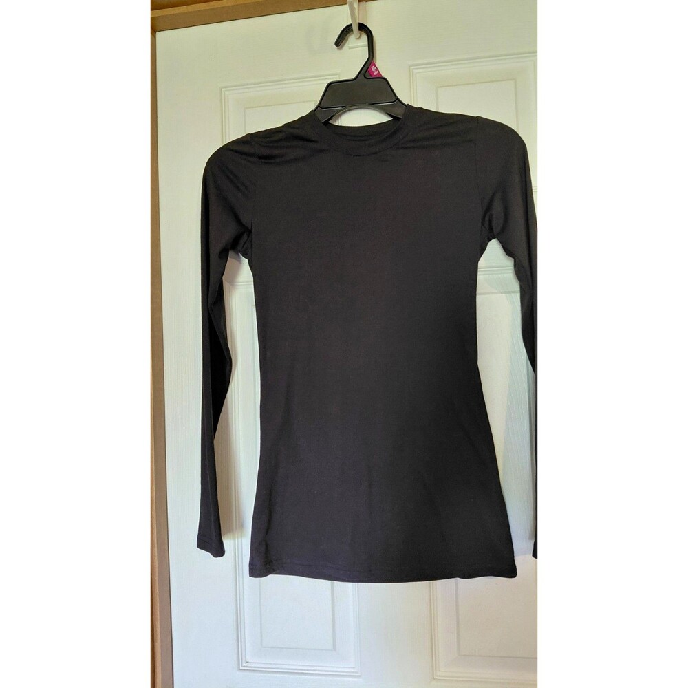 Green Town Women's Black Long Sleeve Crew Neck Stretch T-Shirt, Size M